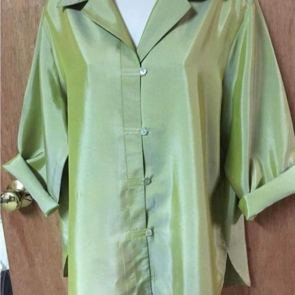 Essentials light olive green Boxy Button Down Shirt with Cuffed Sleeves